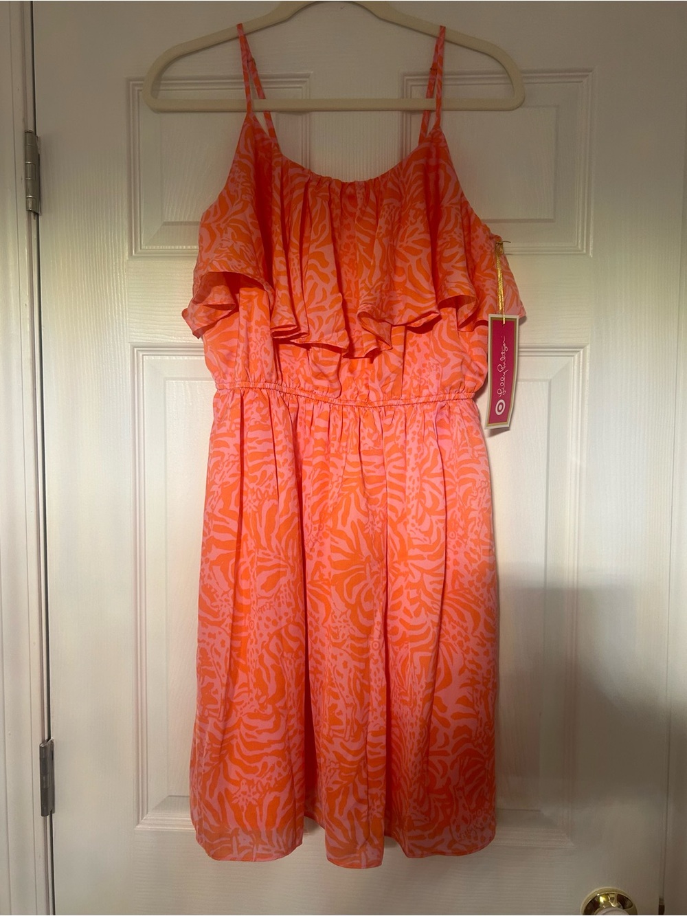 Lilly Pulitzer Bright Coral & Pink Spaghetti-Strap Ruffle Dress
